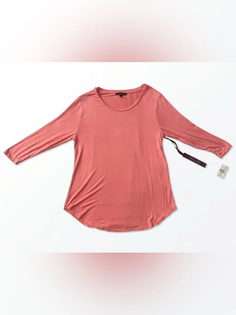 Olivia Sky Coral Scoop Neck 3/4 Sleeve Top - Picture 2 of 8